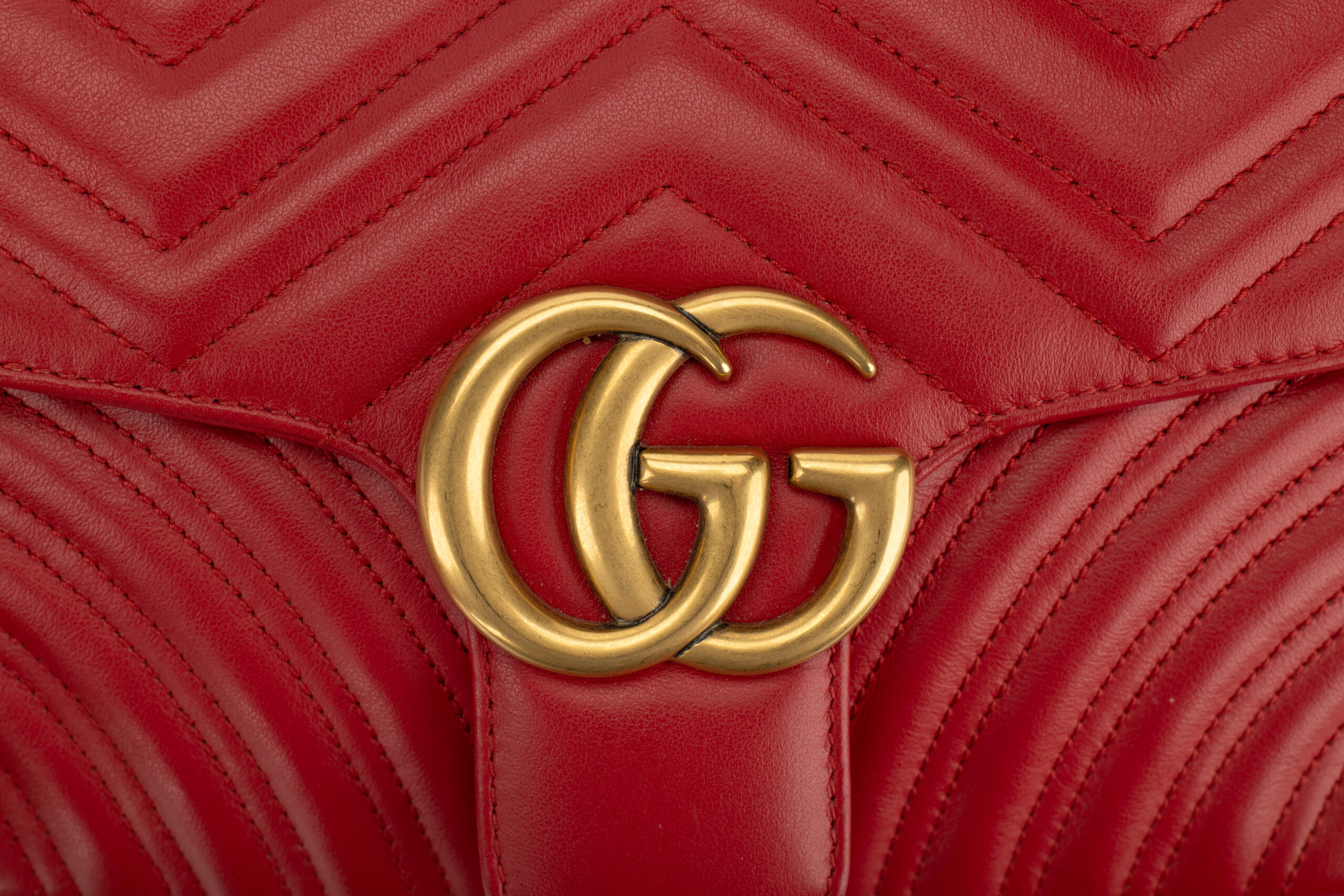 0786. Gucci Marmont GG Shoulder Bag, Red Leather , Gold Hardware14