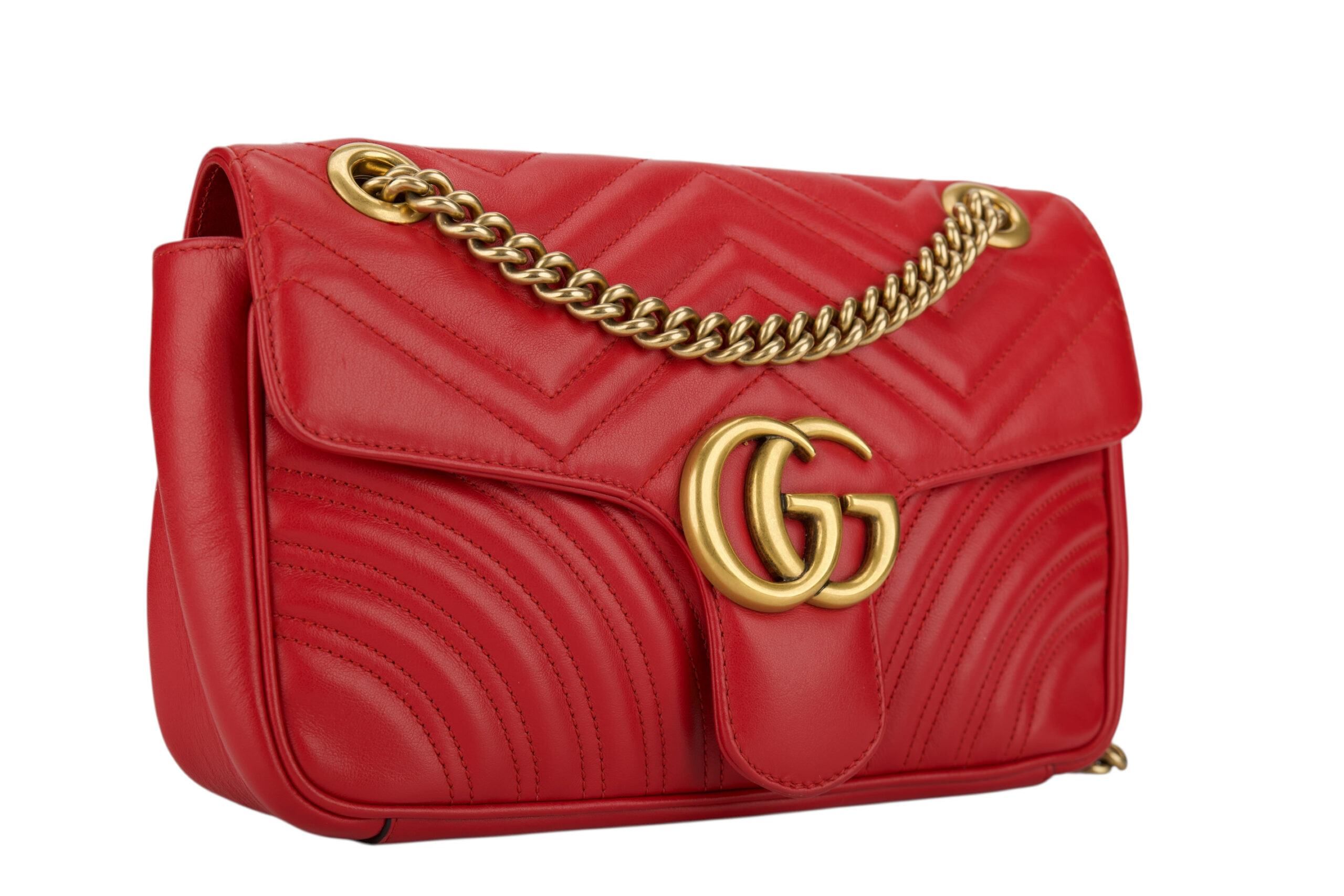 0786. Gucci Marmont GG Shoulder Bag, Red Leather , Gold Hardware2
