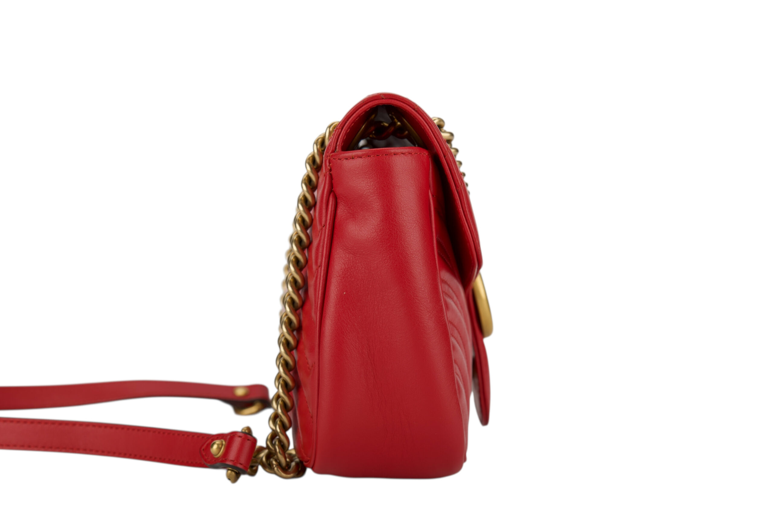 0786. Gucci Marmont GG Shoulder Bag, Red Leather , Gold Hardware3