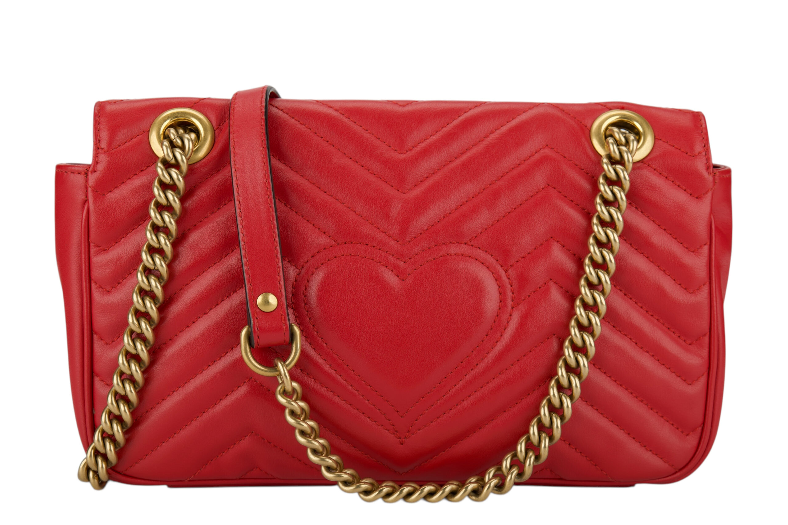 0786. Gucci Marmont GG Shoulder Bag, Red Leather , Gold Hardware4