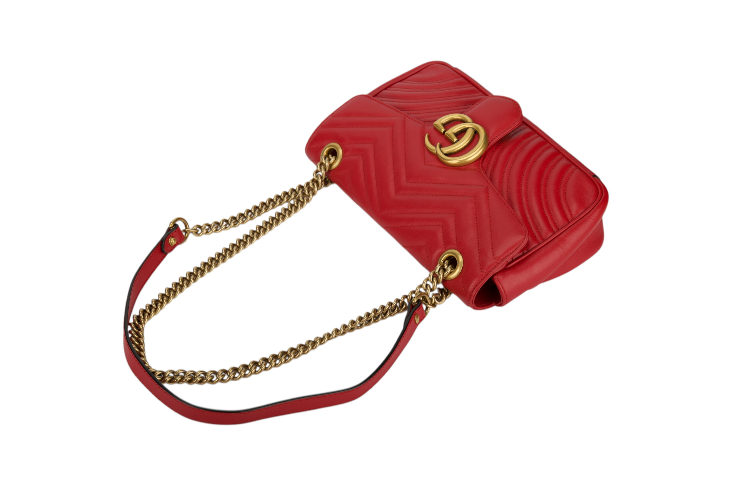0786. Gucci Marmont GG Shoulder Bag, Red Leather , Gold Hardware8