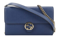 0782. Gucci interlocking G Chain Wallet, Blue, Silver Hardware1