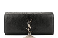 0783. YSL Kate Tassei Clutch,Black, Snakeskin Leather, Silver Hardware1