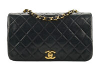 0798. Chanel Vintage Classic Double Flap Bag , Black in Leather, Gold Hardware1