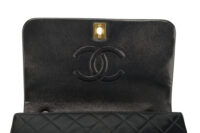 0798. Chanel Vintage Classic Double Flap Bag , Black in Leather, Gold Hardware10
