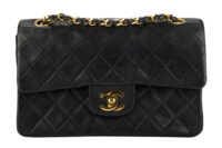 0804. Chanel Vintage Classic Medium Double Flap Bag , Black in Leather, Gold Hardware1