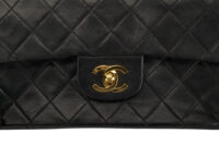 0804. Chanel Vintage Classic Medium Double Flap Bag , Black in Leather, Gold Hardware7
