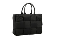 0806. Bottega Venta East-West Arco Inreccio Large Padded Tote in Black Nylon2