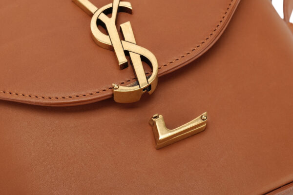 Saint Laurent June Box Crossbody Brick Brown Calfskin, Gold