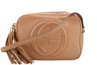 0829. Gucci Soho Disco Crossbody Tassel Beige Leather Bag, Silver Hardware1