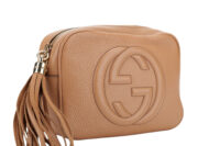 0829. Gucci Soho Disco Crossbody Tassel Beige Leather Bag, Silver Hardware2