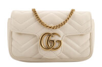 0830. Gucci Marmont Mini Matelasse White Chevron Leather, Gold Hardware1
