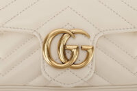 0830. Gucci Marmont Mini Matelasse White Chevron Leather, Gold Hardware7