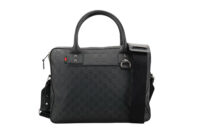 0833. Gucci Guccissima Briefcase Supreme GG Black Matte Leather, Silver Hardware1