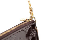 0835. Louis Vuitton Mini Pochette Accessoires bag Monogram Vernis Leather, Gold Hardware10