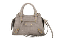0836. Balenciaga Neo Classic Crocodile Embossed Grey Leather bag, Gold Hardware1