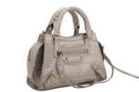 0836. Balenciaga Neo Classic Crocodile Embossed Grey Leather bag, Gold Hardware2
