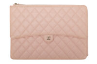 0844. Chanel Classic Pink Caviar Quilted Clutch, Gold Hardware1