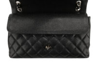 0852. Chanel Vintage Jumbo Double Flap Caviar Black, Silver Hardware11