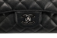 0852. Chanel Vintage Jumbo Double Flap Caviar Black, Silver Hardware7