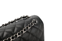0852. Chanel Vintage Jumbo Double Flap Caviar Black, Silver Hardware8