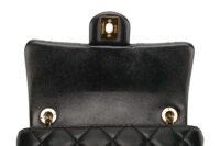 0855. Chanel Mini Square Classic Flap bag, Black Quilted leather, Gold Hardware12