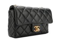 0855. Chanel Mini Square Classic Flap bag, Black Quilted leather, Gold Hardware3