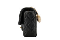 0855. Chanel Mini Square Classic Flap bag, Black Quilted leather, Gold Hardware6