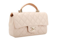 0857. Chanel Classic Top Handle Rectangle Flap bag Blush Quilted Leather, Silver hardware2