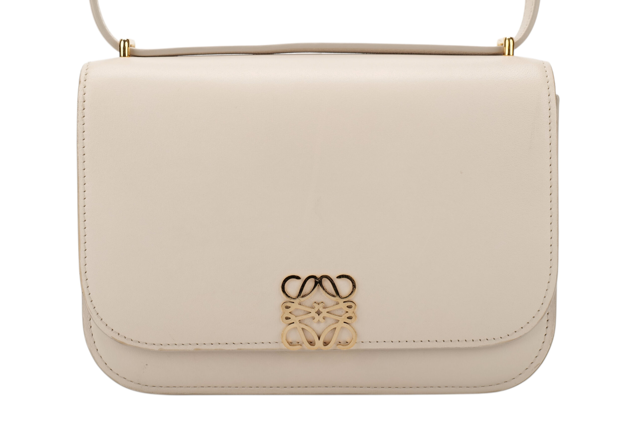 0861. Loewe Goya Cream Leather Crossbody Bag, Gold Hardware1