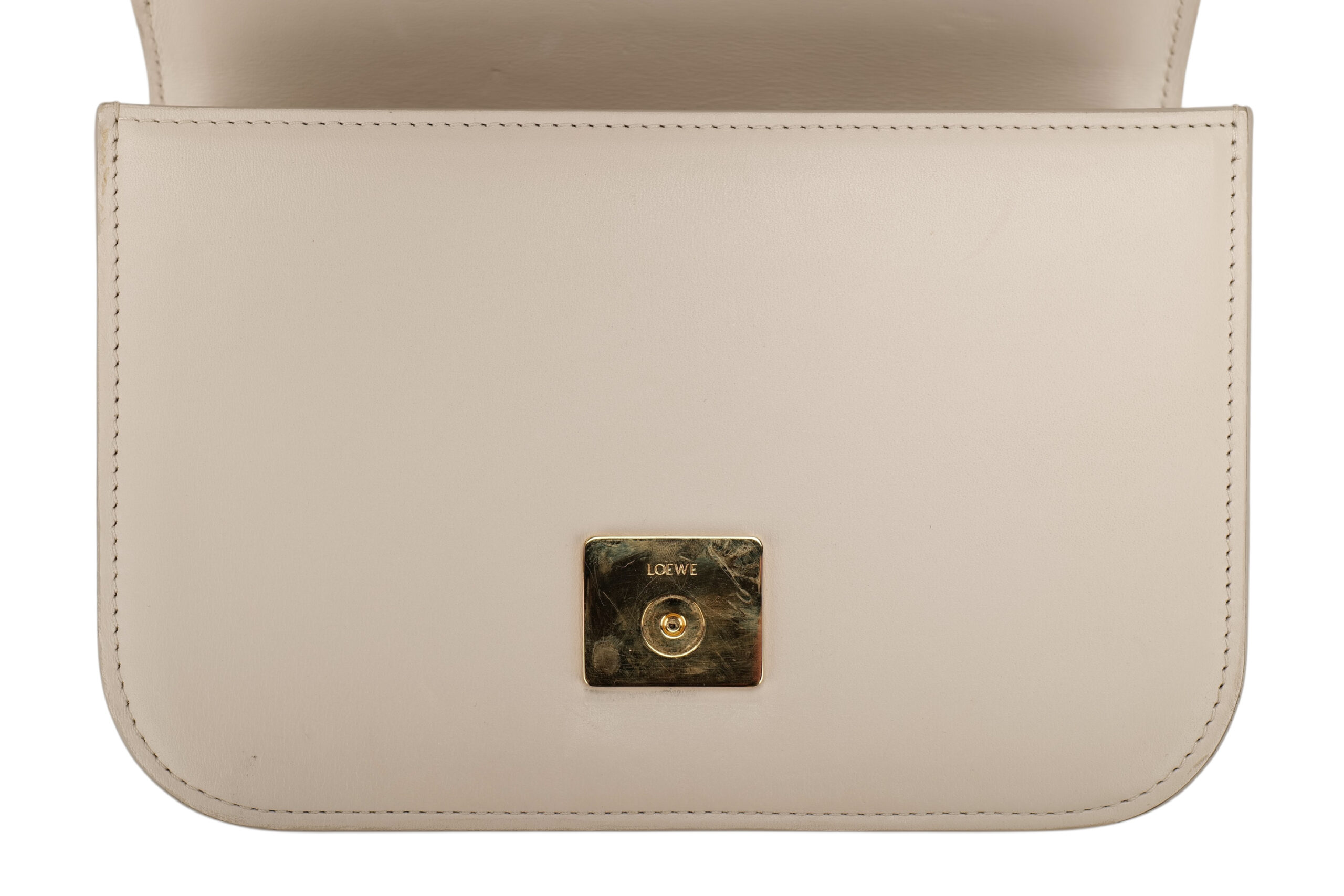 0861. Loewe Goya Cream Leather Crossbody Bag, Gold Hardware10