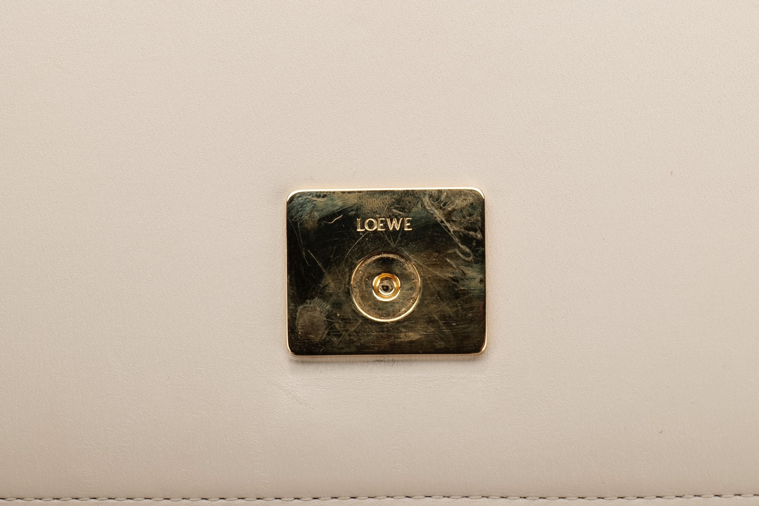 0861. Loewe Goya Cream Leather Crossbody Bag, Gold Hardware13