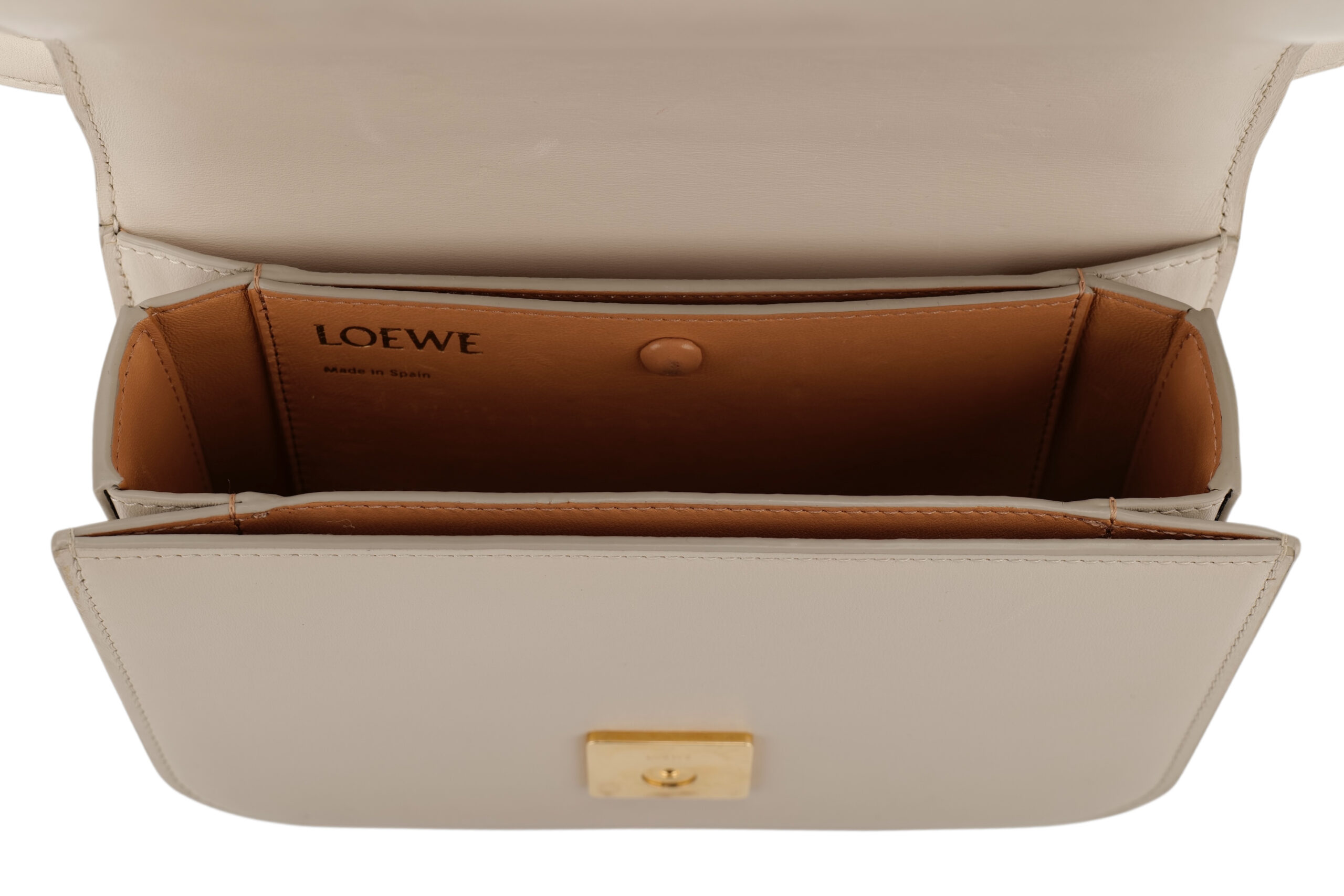 0861. Loewe Goya Cream Leather Crossbody Bag, Gold Hardware16