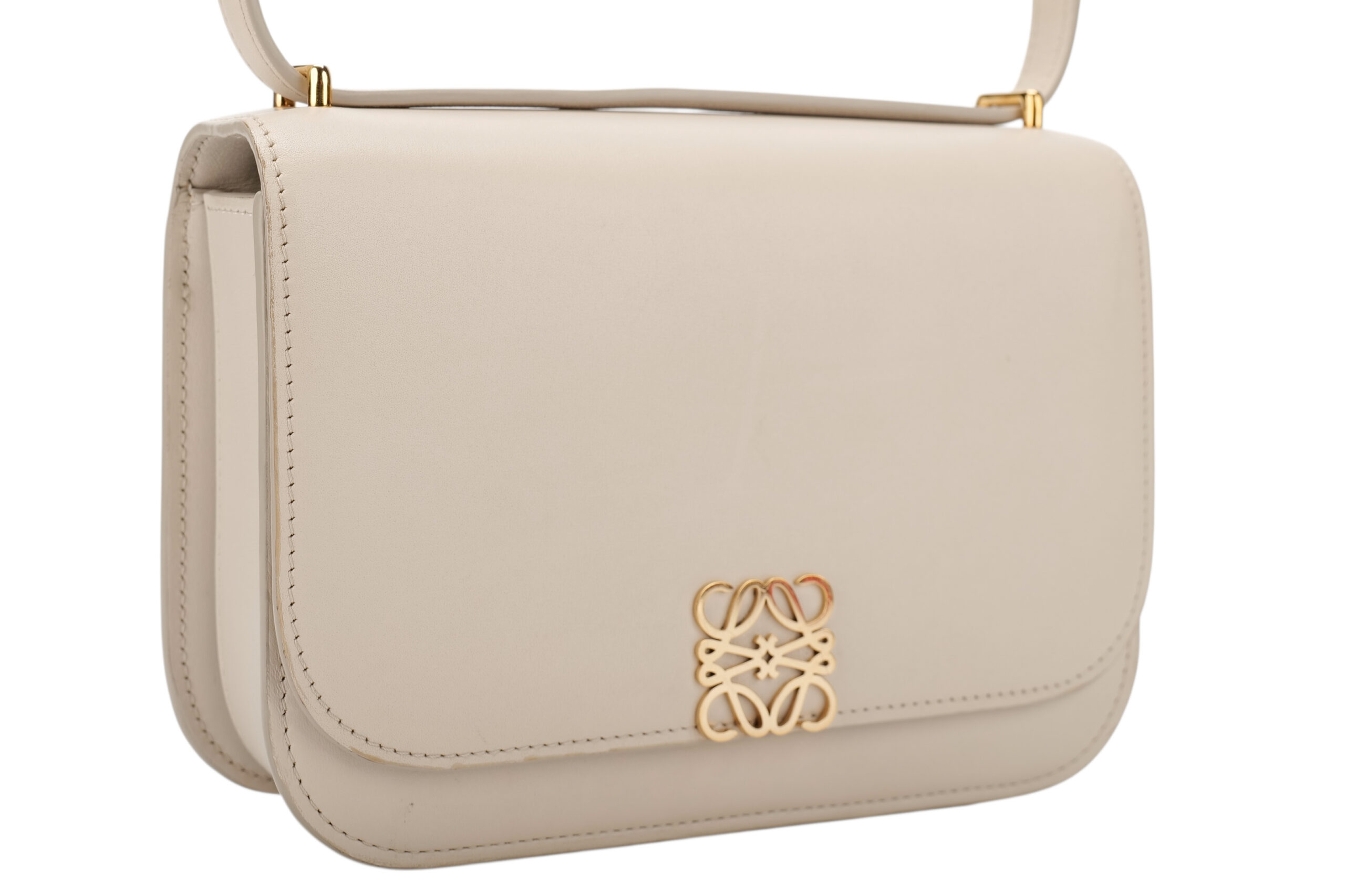 0861. Loewe Goya Cream Leather Crossbody Bag, Gold Hardware2