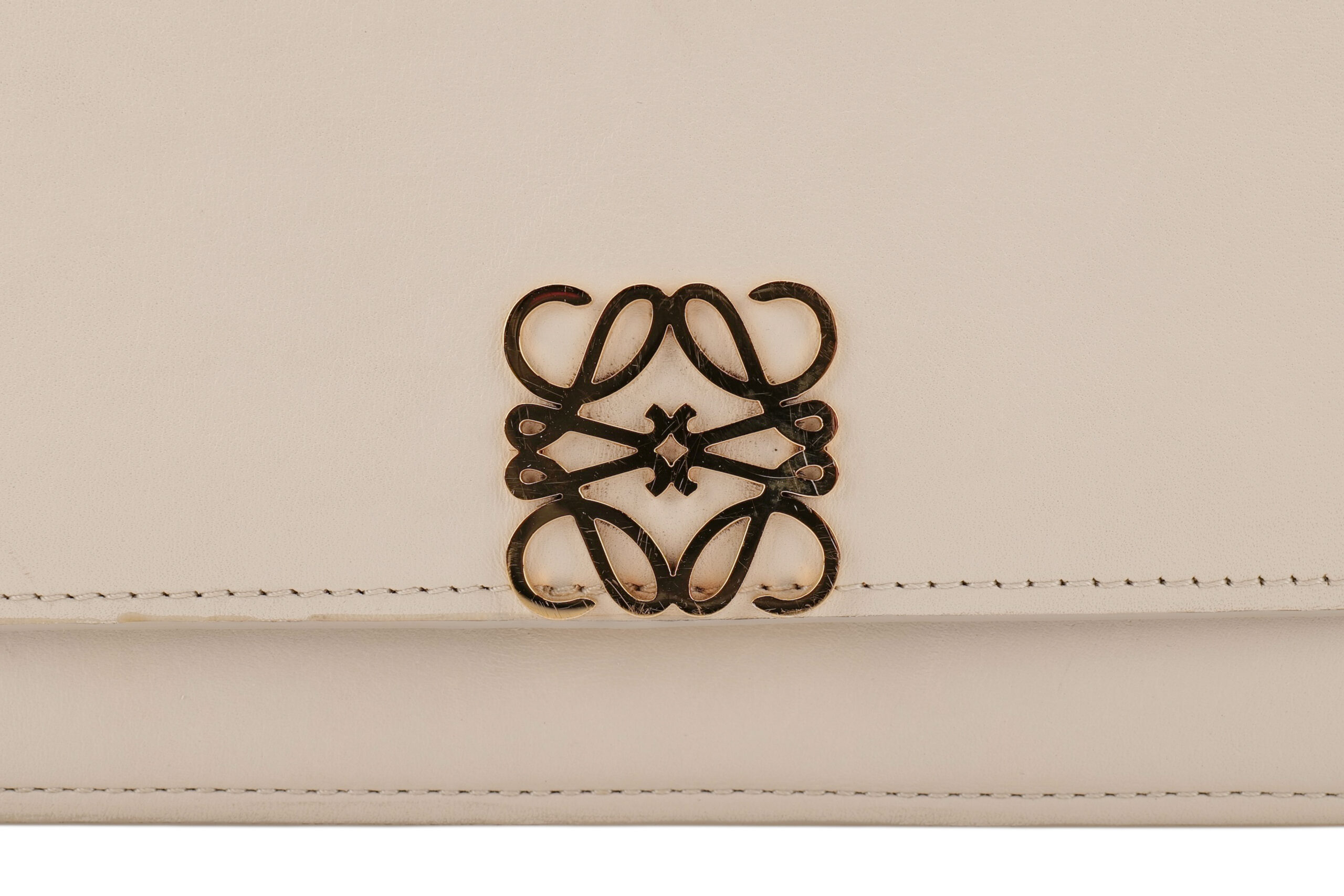 0861. Loewe Goya Cream Leather Crossbody Bag, Gold Hardware7