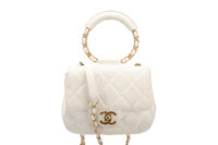 0862. Chanel Mini Flap Top Handle White Quilted Leather, Gold Hardware1