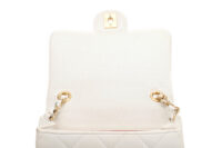 0862. Chanel Mini Flap Top Handle White Quilted Leather, Gold Hardware10