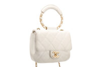 0862. Chanel Mini Flap Top Handle White Quilted Leather, Gold Hardware2