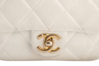 0862. Chanel Mini Flap Top Handle White Quilted Leather, Gold Hardware8