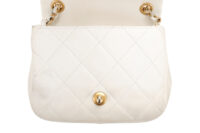 0862. Chanel Mini Flap Top Handle White Quilted Leather, Gold Hardware9