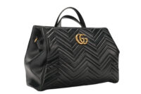 0867. Gucci GG Marmont Medium Tote Bag Black Matelassé Leather, Gold Hardware2