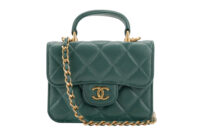 0870. Chanel Mini Flap Top Handle Bag Teal Green Quilted Leather, Gold hardware1