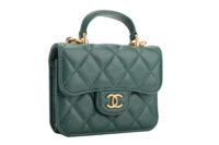 0870. Chanel Mini Flap Top Handle Bag Teal Green Quilted Leather, Gold hardware2