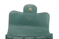 0870. Chanel Mini Flap Top Handle Bag Teal Green Quilted Leather, Gold hardware8