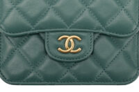 0870. Chanel Mini Flap Top Handle Bag Teal Green Quilted Leather, Gold hardware9