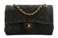 0875 Chanel Medium Chevron V-Stitch Black Suede Flap Bag, Gold Hardware1