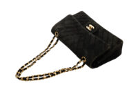 0875 Chanel Medium Chevron V-Stitch Black Suede Flap Bag, Gold Hardware11