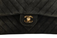 0875 Chanel Medium Chevron V-Stitch Black Suede Flap Bag, Gold Hardware6
