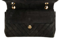 0875 Chanel Medium Chevron V-Stitch Black Suede Flap Bag, Gold Hardware9