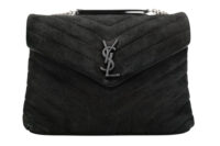 0892. Saint Laurent Lou Lou Black Quilted Suede Bag, Silver Hardware NEW1